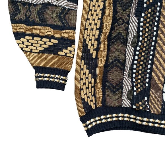 Vintage Protege Collection Stripe Coogi Style Sweater Brown 90s 3D Funky Knit-XL - Picture 5 of 14